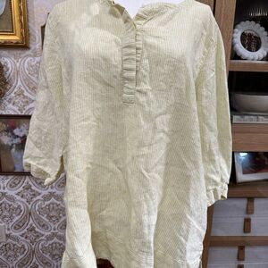 J Jill Women’s 100% Linen Butter Yellow Striped Shirt size Large